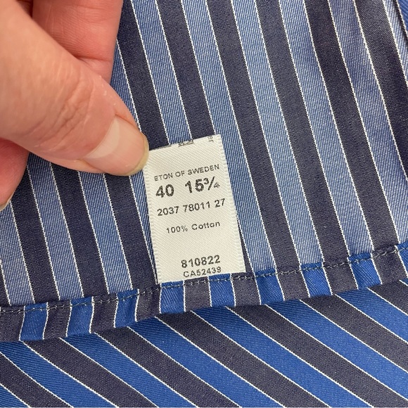 ETON Ganghester Button Up Shirt Men’s 15 3/4 40 Blue/gray Striped Long Sleeve - Picture 6 of 8